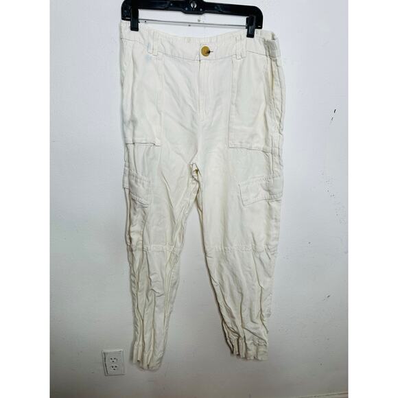 VINCE Women's White Linen Blend Wide Leg Loose Fit Cargo Pants Size 10 - Picture 4 of 16